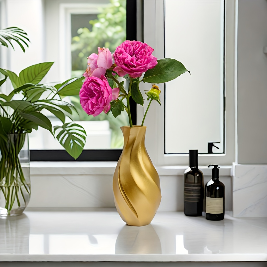Americana Style Resin Vase - 1pc Cylinder Decorative Vase For Living Room, Balcony, Office Desk Display