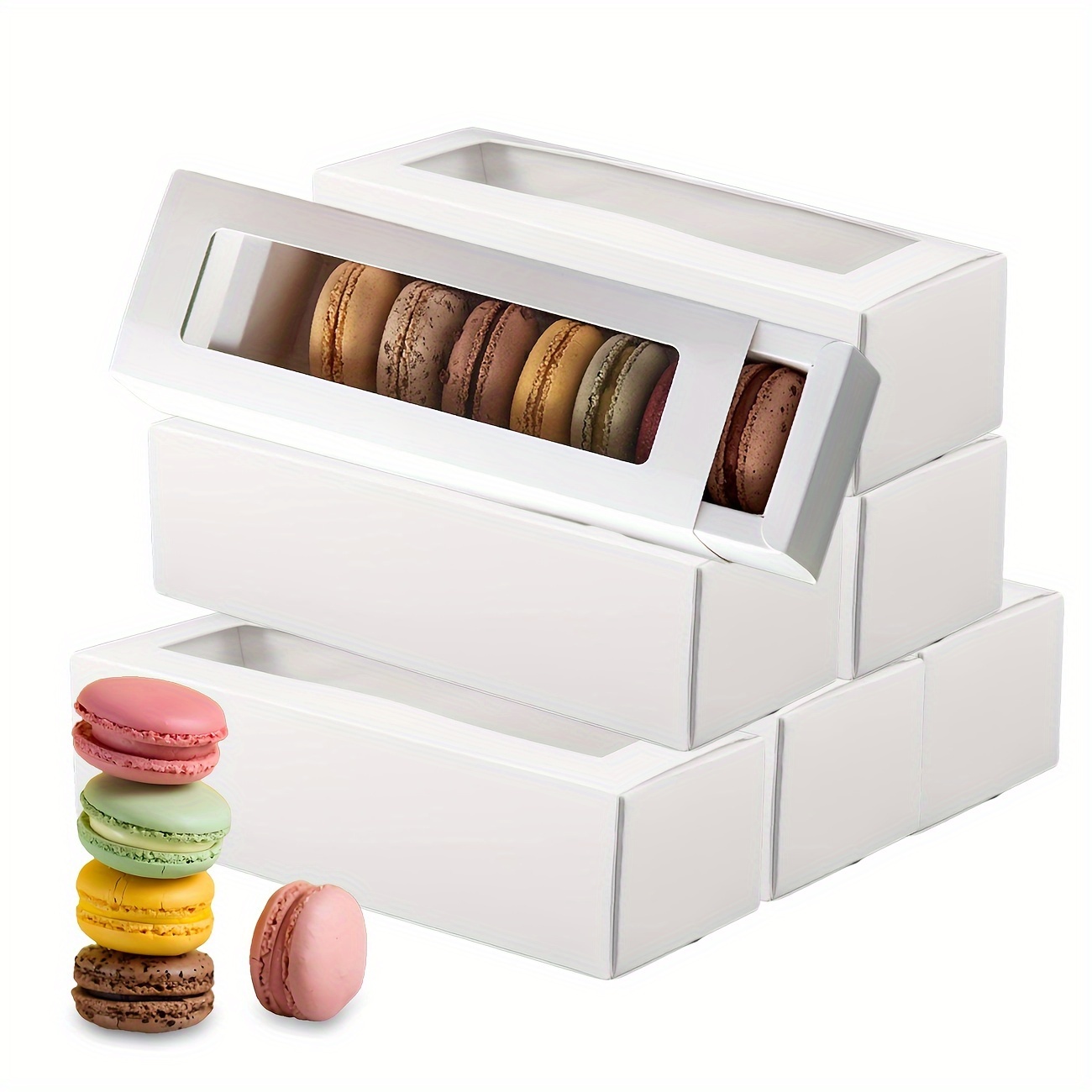 

25 Pcs Macarons Box 6 Macarons 7.3 "x 1.96" X 1.96in Window Macarons Gift Box Mini Cupcake