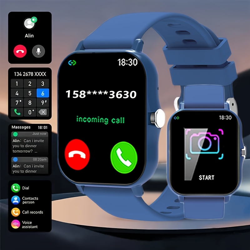 1.83-Inch Full Touch Silicone Strap Smart Sports Watch, Unisex Fitness Outdoor Pedometer, Multiple Watch Faces Available, Wireless Call, Multiple Sports Modes, Remote Camera, Alarm Function, TFT Display, Equipped with 260Mah Battery
