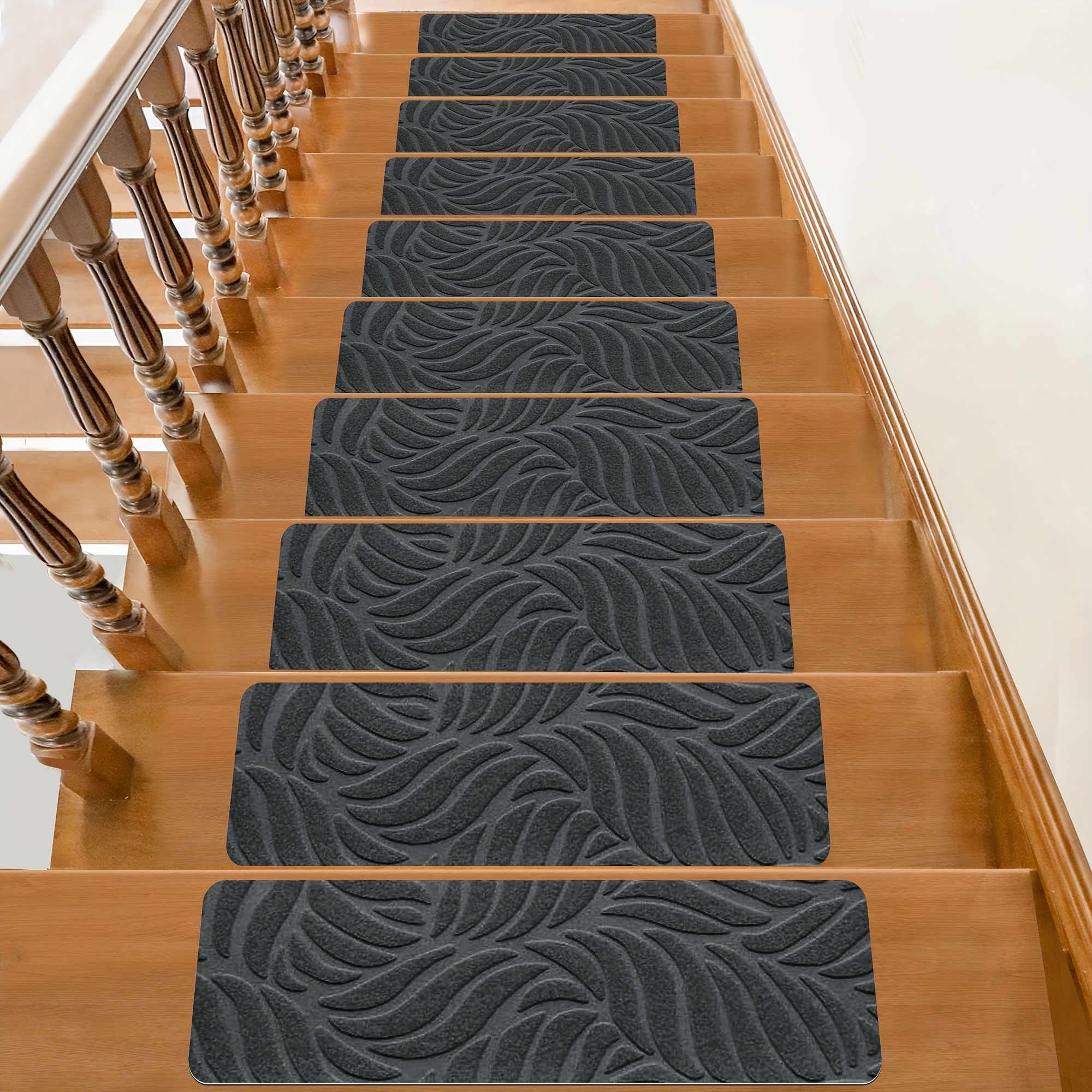 TEMU Lot de 7/ d'escalier antidérapantes en tapis 55*19 cm/21,7 pouces x 7,5 pouces, tapis de sécurité antidérapants pour marches en bois, tapis de