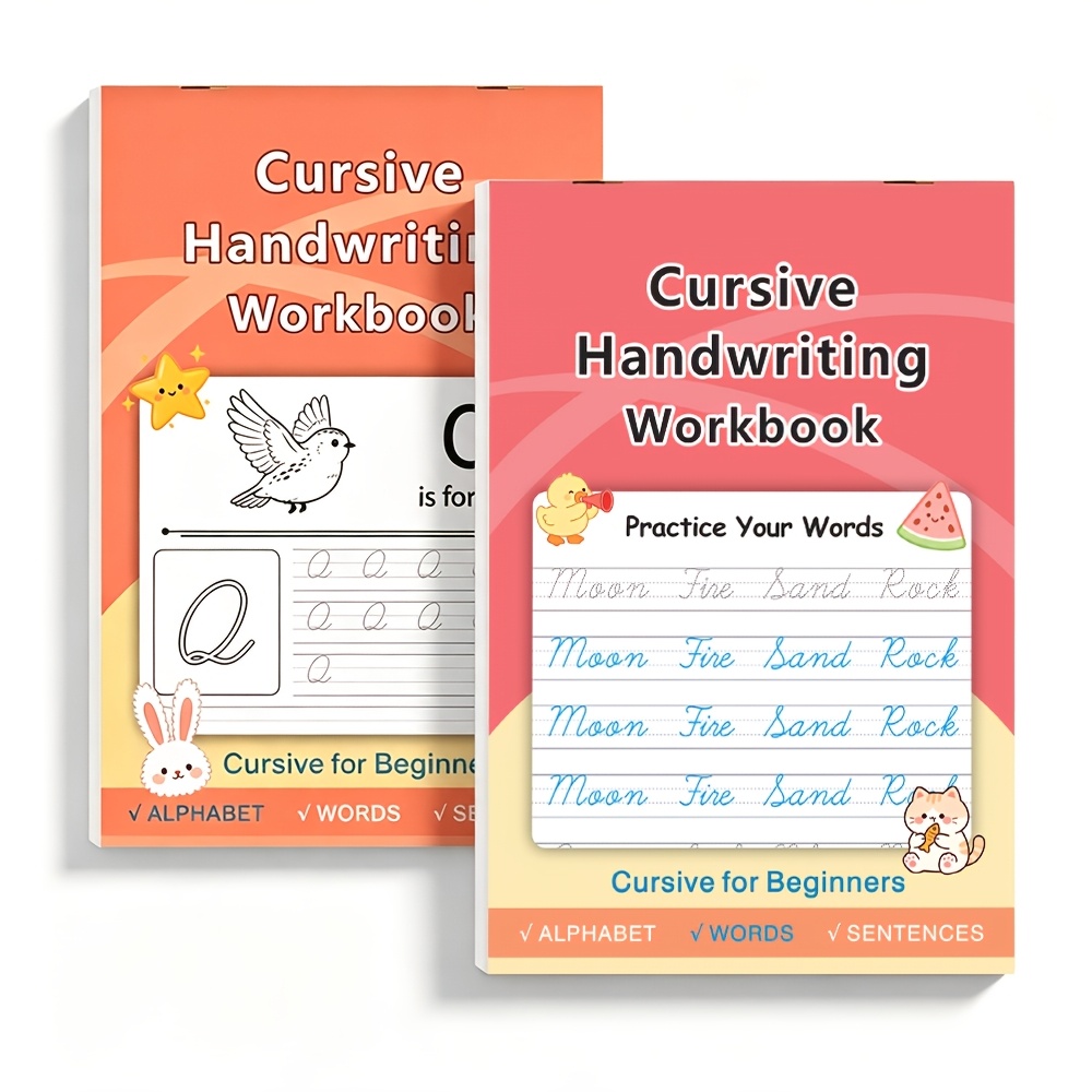 TEMU Cahier d'exercices de cursive écriture manuscrite, 2 livres, le contenu comprend des lettres et des , cahiers d'exercices de phrases, outils de