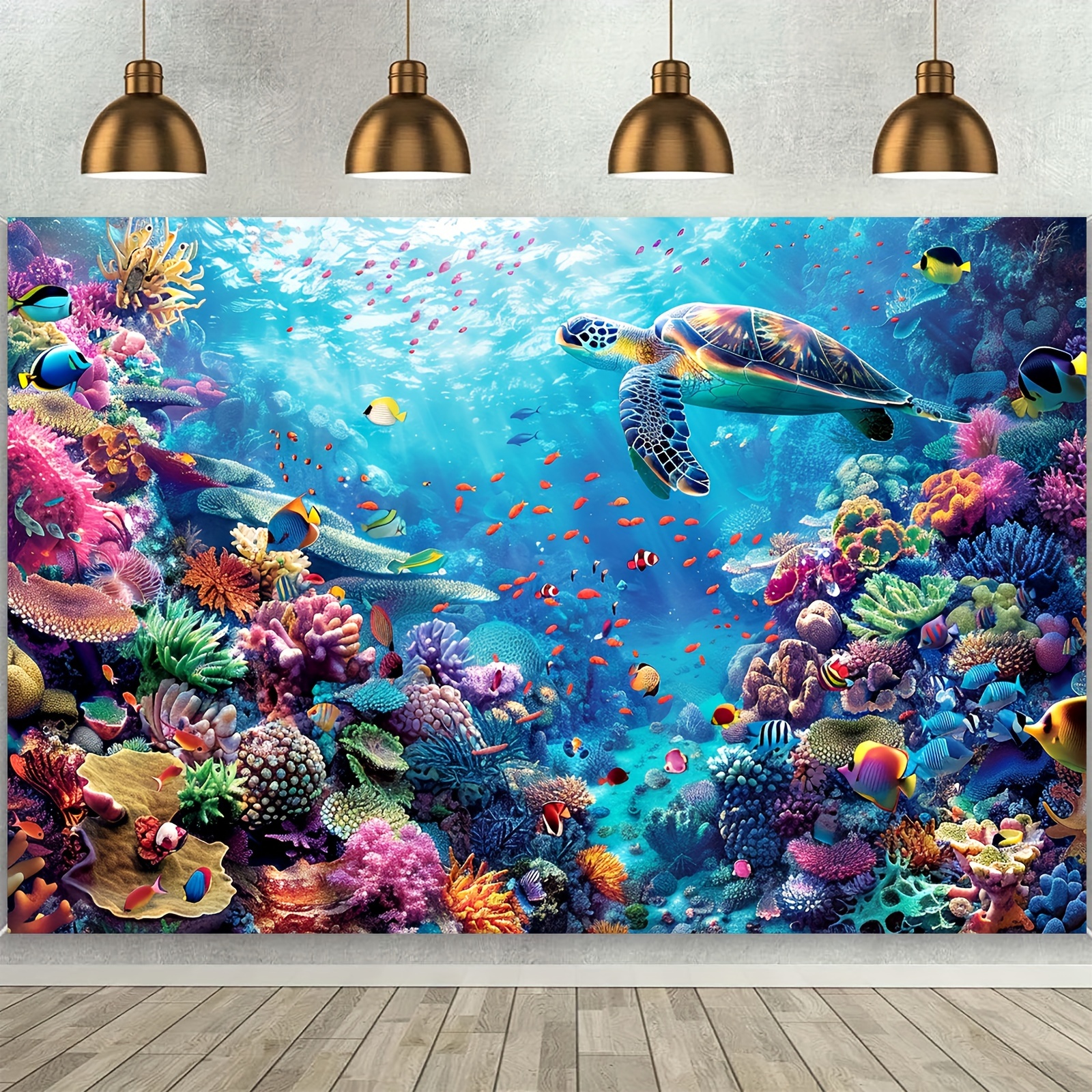 

1pc Under Sea Seabed World Backdrop Underwater Scene Colorful Marine Coral Fishes Aquarium Photography Background Diving Holiday Photo Studio Props Party Decor Supplies, Home Decor Supplies