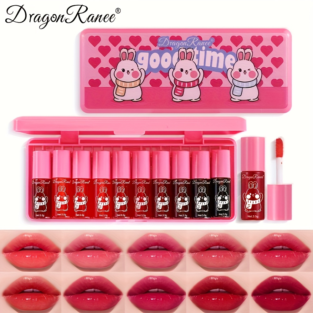 TEMU 10 Colors Lip Gloss Set, Korean Velvet Lip Gloss Dyed Moisturizing Mini Liquid Lipstick, Lip And Cheek Tones, Cup Waterproof, Lip Gloss Makeup.