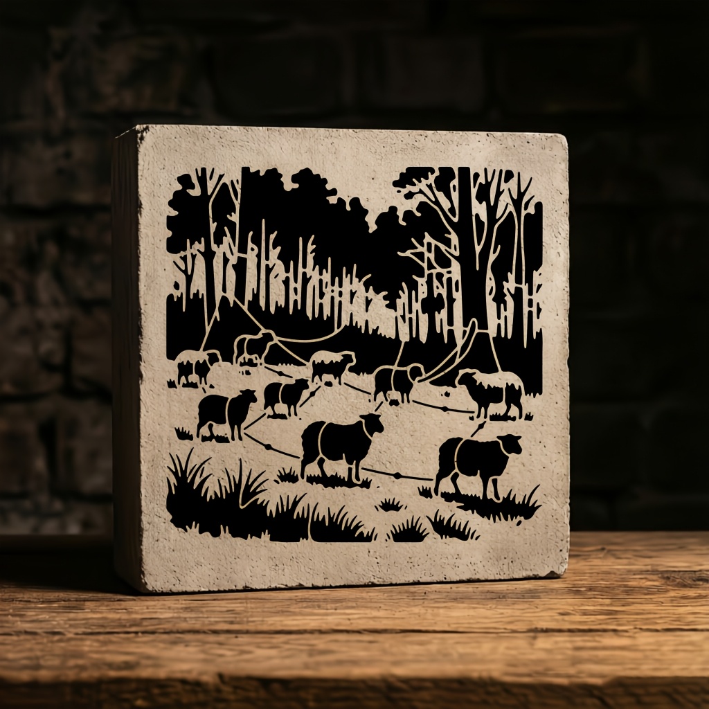 Reusable Washable Stencil Template of Sheep Pasture Scene