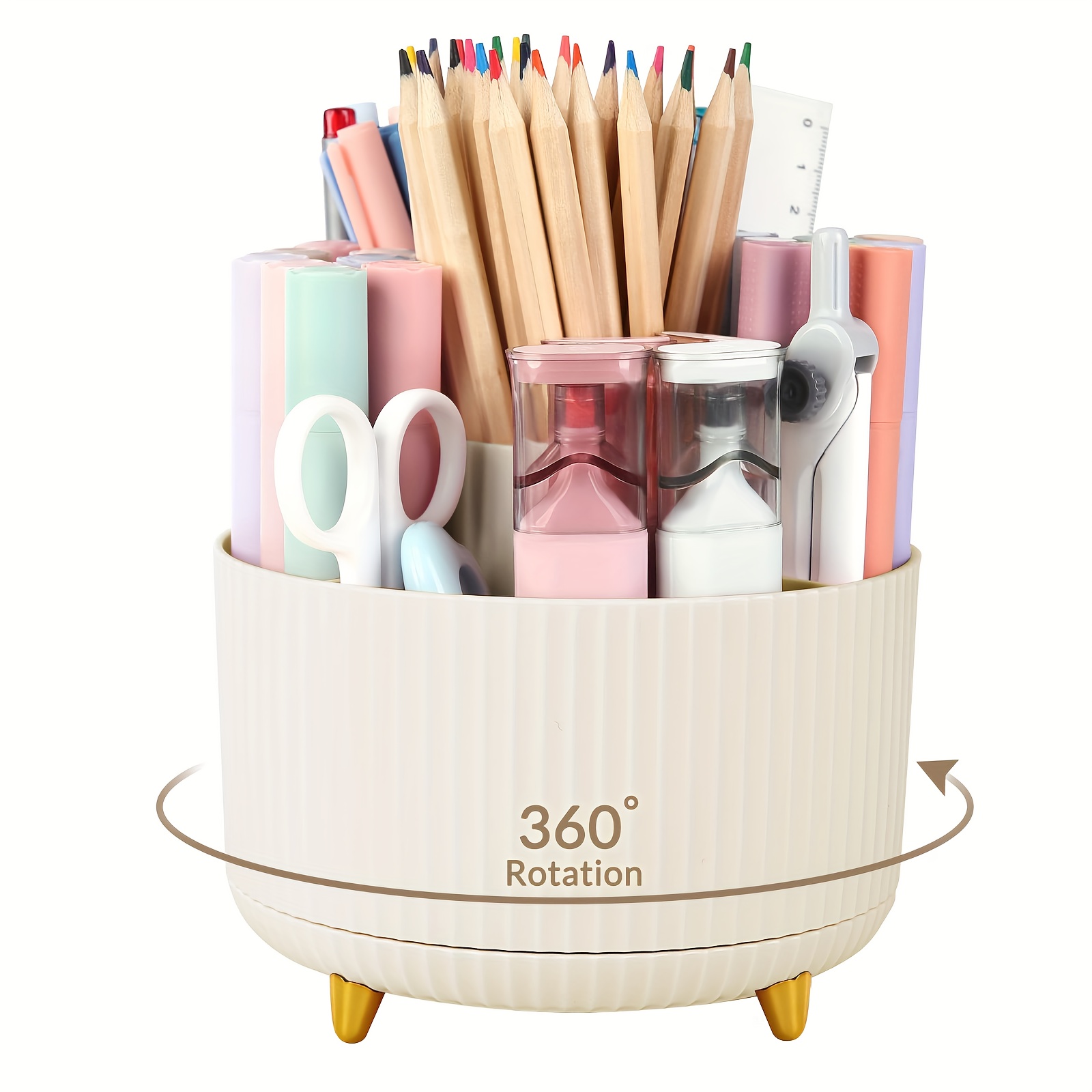 

1pc 360 Degree Rotating Desk Organizer, Dual-purpose Pencil Pen Holder For Desk, Rotating Desk Pen Organizer With 5 Slots, Art Supply, Pencil Cup For Office, School, Home