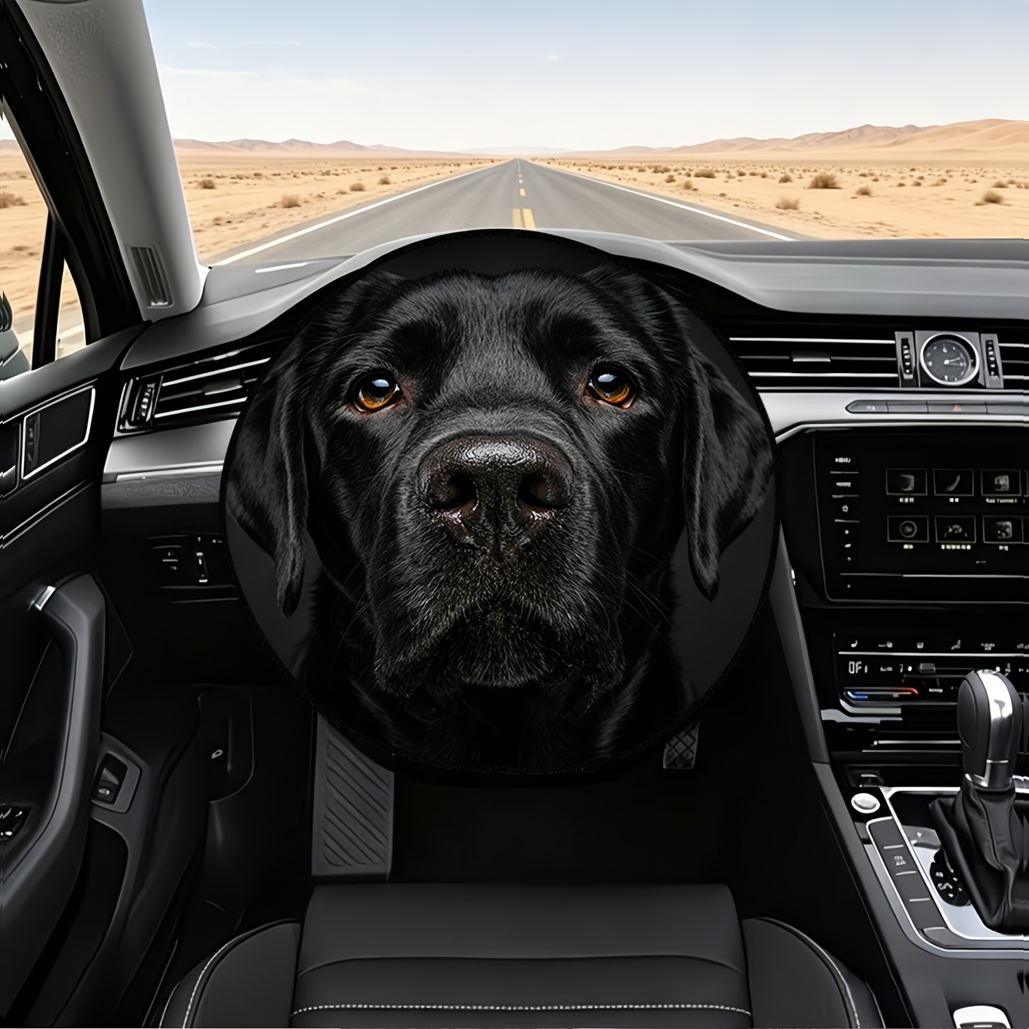 TEMU 1pc 2d Printed Retriever With Amber Eyes Themed Car Steering Wheel Sun Shade - Sun Protection To Isolate And Wheel, Sun Shield For Sun