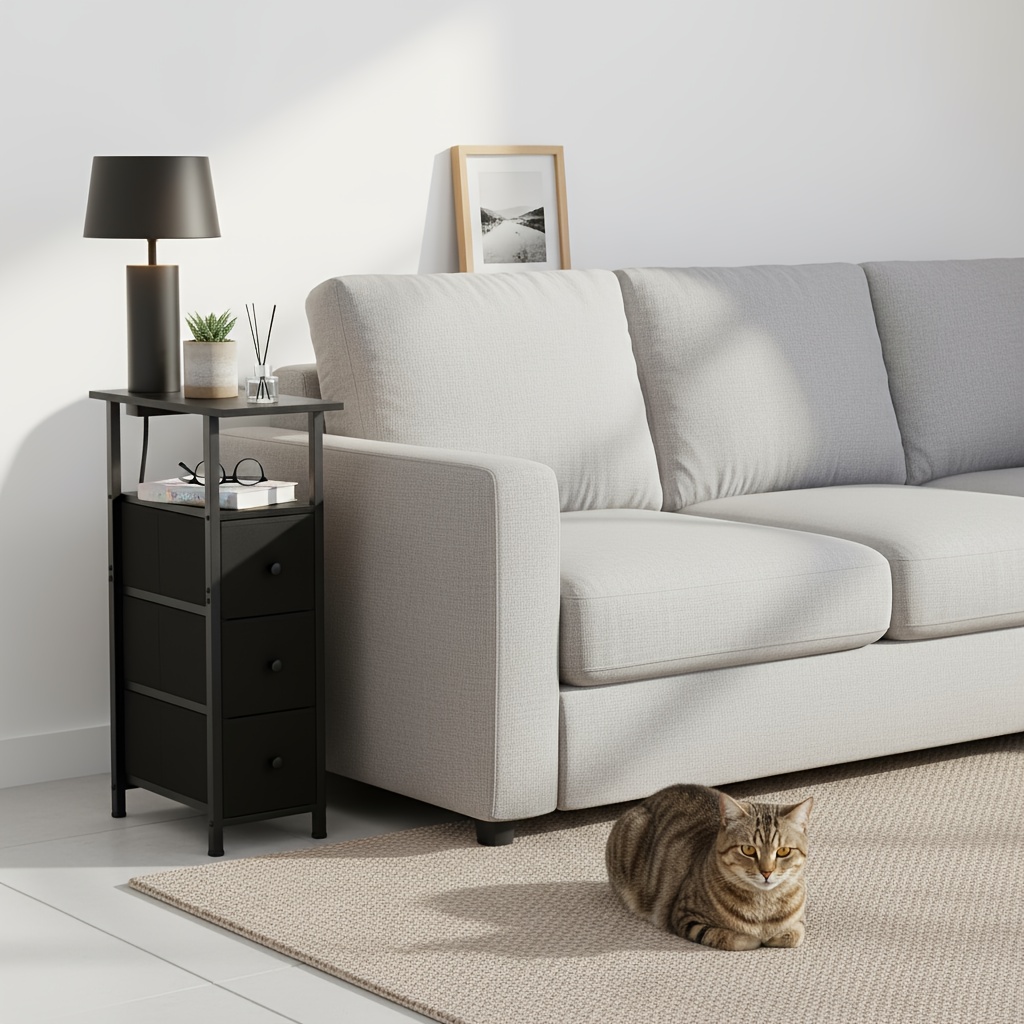 2-Pcs Bedside Table with Charging Station, Space-Saving Design