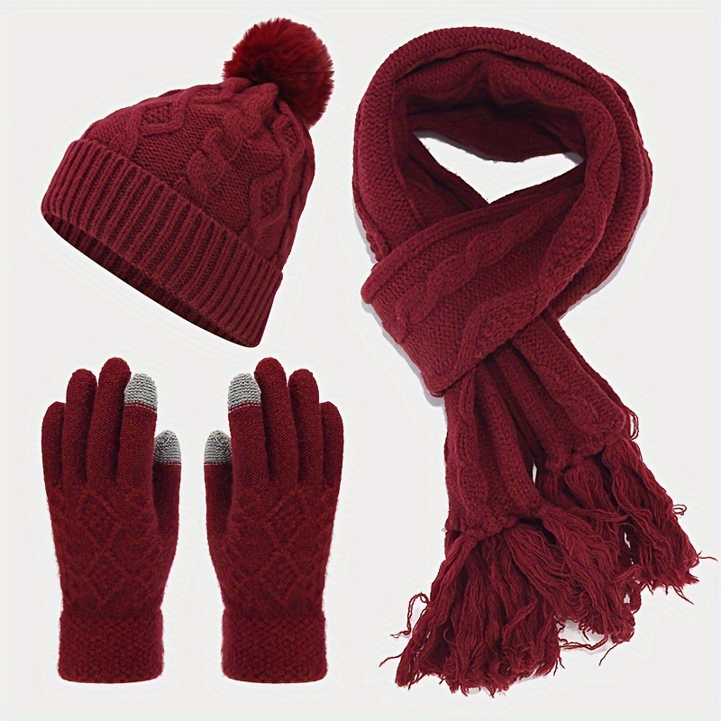 TEMU Conjunto de invierno , conjunto de 3 piezas a para protección contra el frío, gorro, bufanda, guantes, conjunto para exteriores a prueba de frío