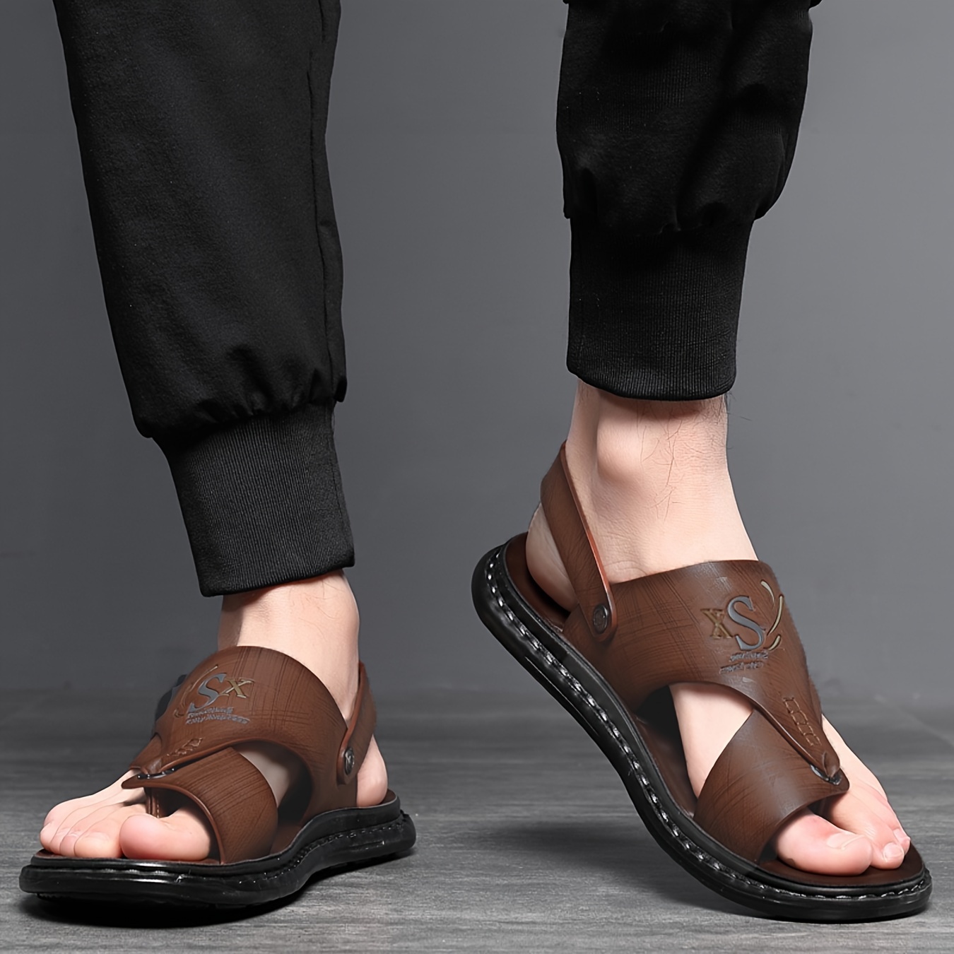 JIONS Men's Closed Toe Leather Sandals, Mens Summer Outdoor