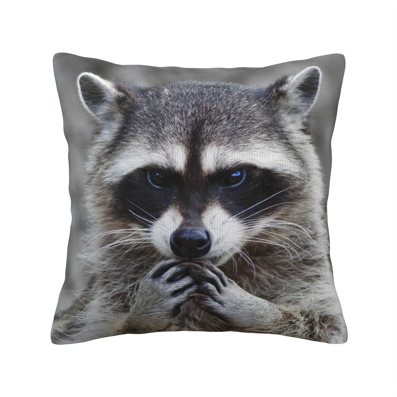 

1pc Cute Raccoon With Firm Eyes Throw Pillow Covers, Natural Forest Wild Animal Art Design Square Pillowcases For Home Decor Sofa Car Bedroom Pillow Case 18x18inch