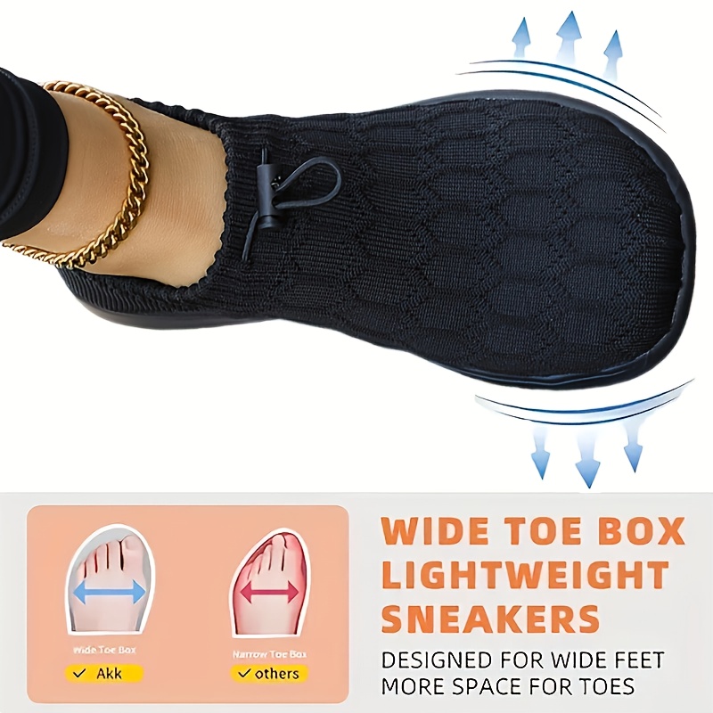 Women's Wide Fit Knit Slip-On Shoes, Soft Stretch Comfortable Walking Shoes