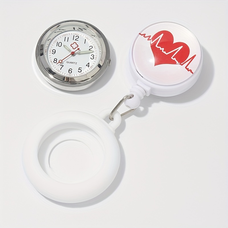 赤いハートデザインのナース用懐中時計 引き込み式で簡単に引っ張れるバッジリール シリコンカバー 医療スタッフや医師向けの - Temu Japan