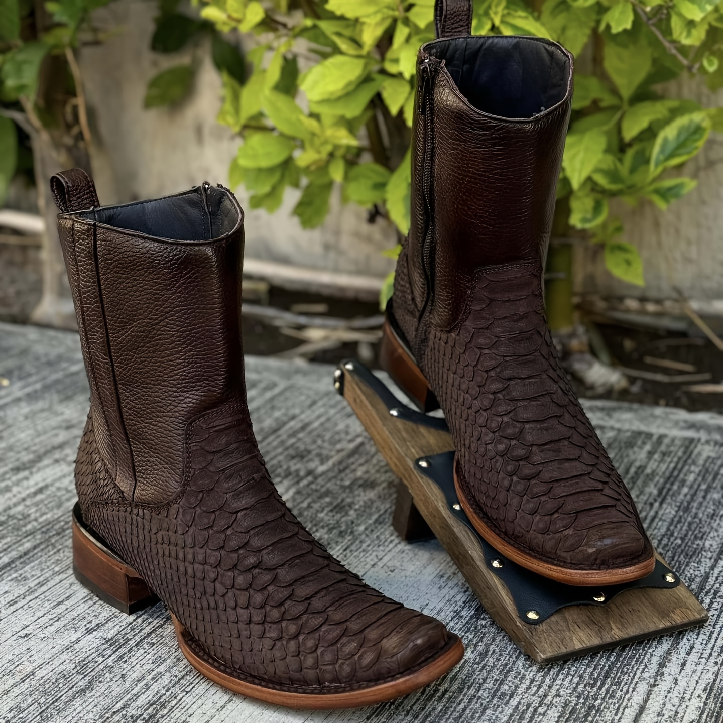 Neue Herrenstiefel Mit Klobigem Absatz Im -stil, Krokodil-quadratzehe, Schlangenmuster, Western-cowboystiefel Mit Mittlerem Schaft, Retro-kurzstiefel