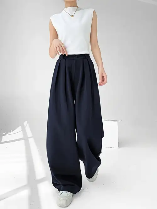 women's elegant solid color wide-leg pants with elastic waistband - spring/fall casual high-waisted, loose fit, holiday dress pants, , elegant attire | stylish wide leg pants | - women's clothing - Temu women's elegant solid color wide-leg pants with elastic waistband - spring/fall casual high-waisted, loose fit, holiday dress pants, , elegant attire | stylish wide leg pants | - women's clothing - Temu