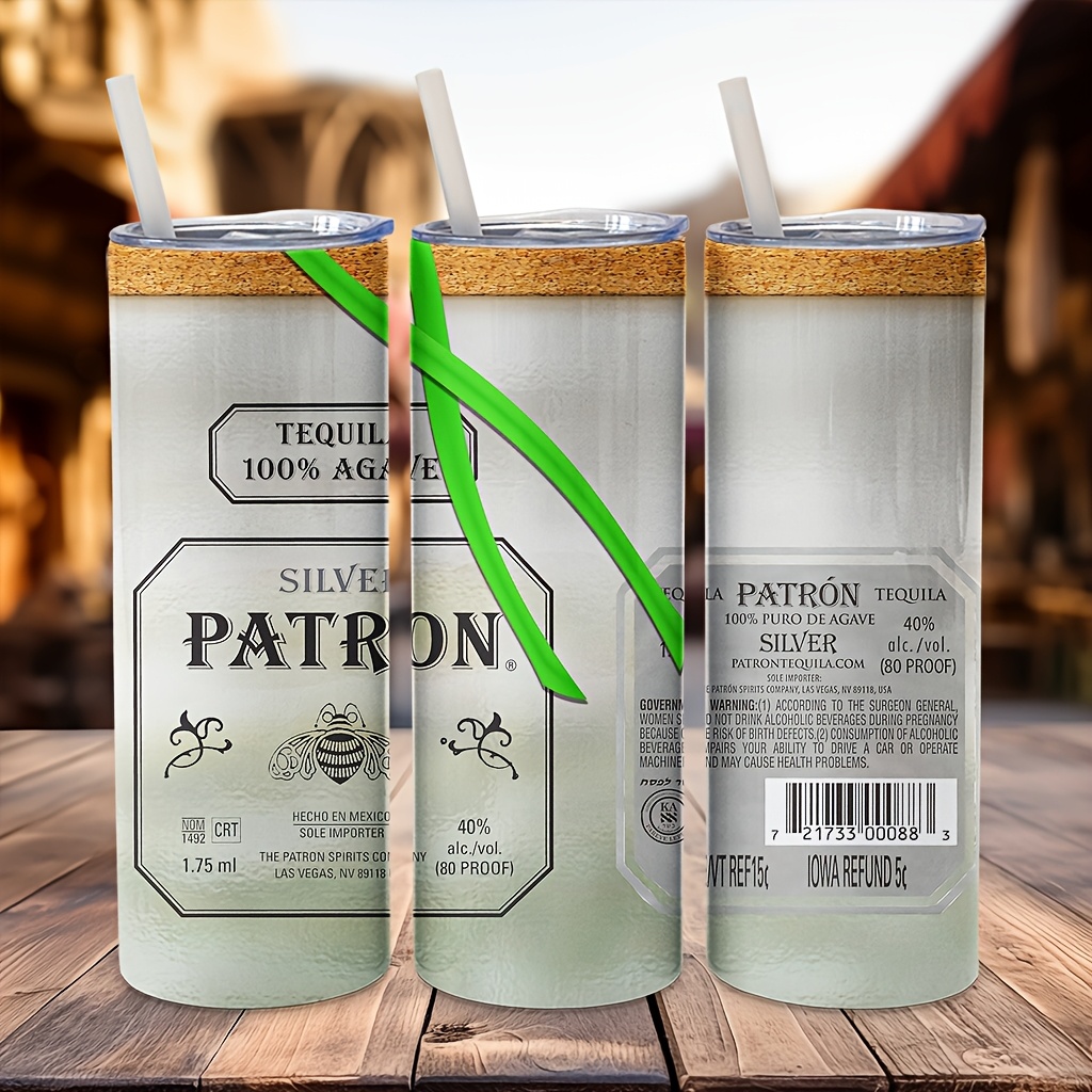 

1pc 20oz Silvery Patron Insulated Stainless Steel With Lid & Straw - Double-walled, Reusable, Ideal For & All , Perfect Birthday & Holiday Gift For