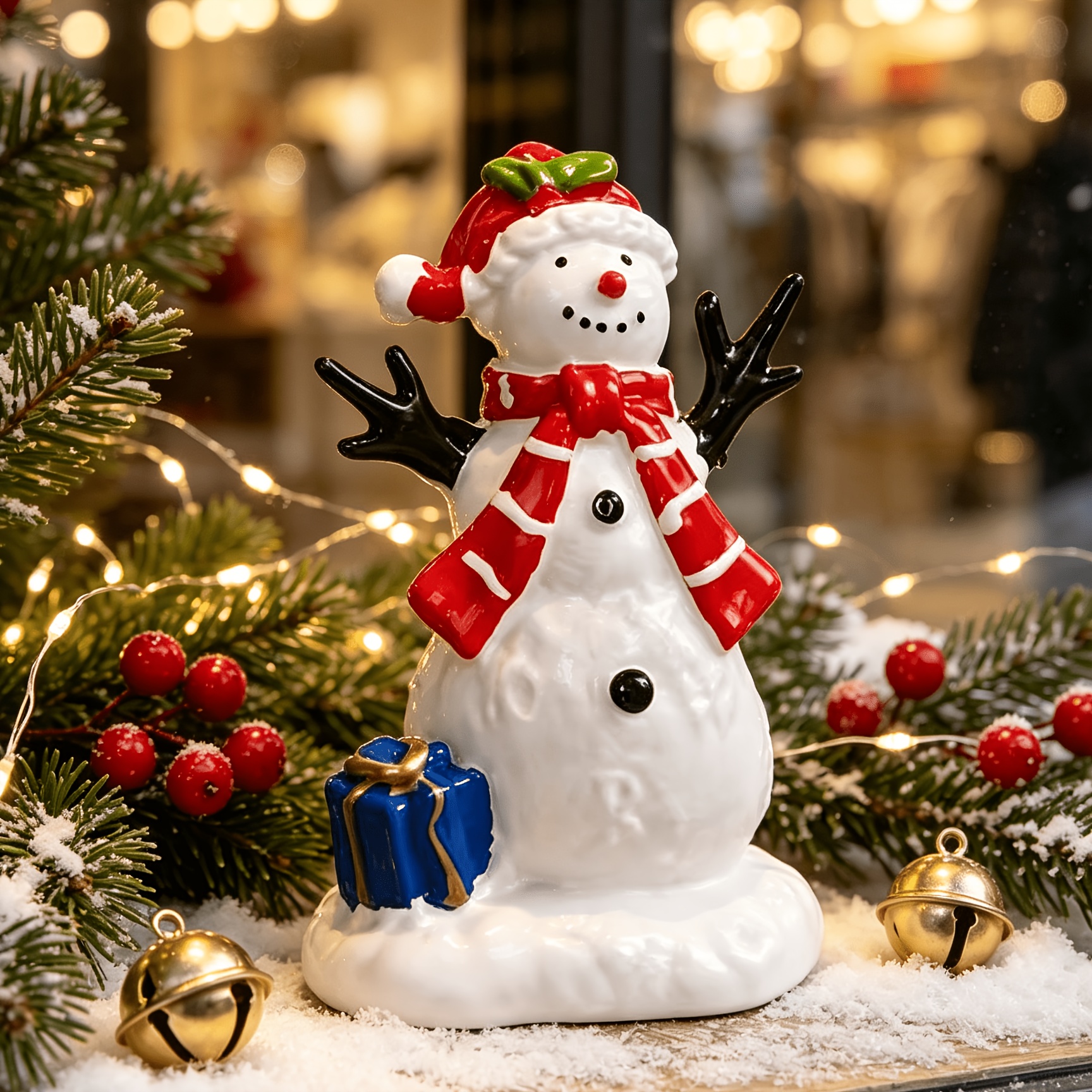 TEMU Sculpture de de Neige de Noël, Chapeau de Père Noël, Écharpe Rouge et Détails de Boîte Cadeau Bleue, Convient pour de Noël et du An, Revestement