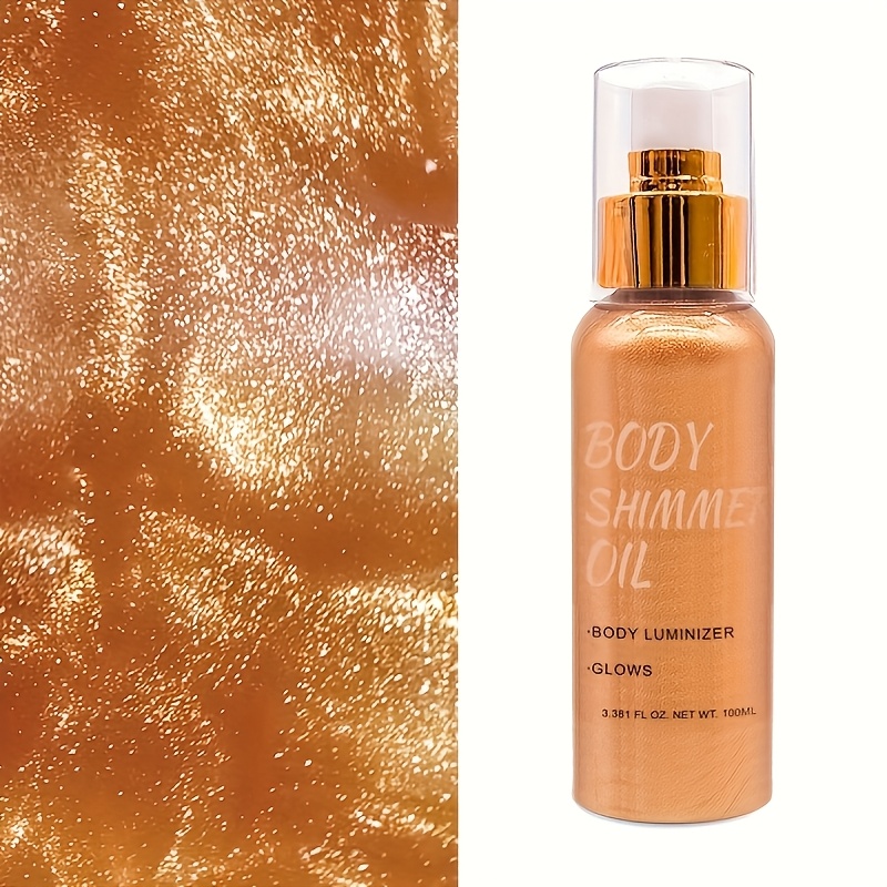 100ml/3.4fl.oz Body Shimmer Oil - Waterproof Long-Lasting Moisturizing Glow for Face & Body, Liquid Illuminator Highlighter with Vitamin E & Coconut Oil, Fragrance-Free, All Light Beige Types, Sulfate-Free, Hydrating & Brightening Formula, Body Shimmer Oil, Skincare, Sleek Bottle Design, Nourishing Ingredients
