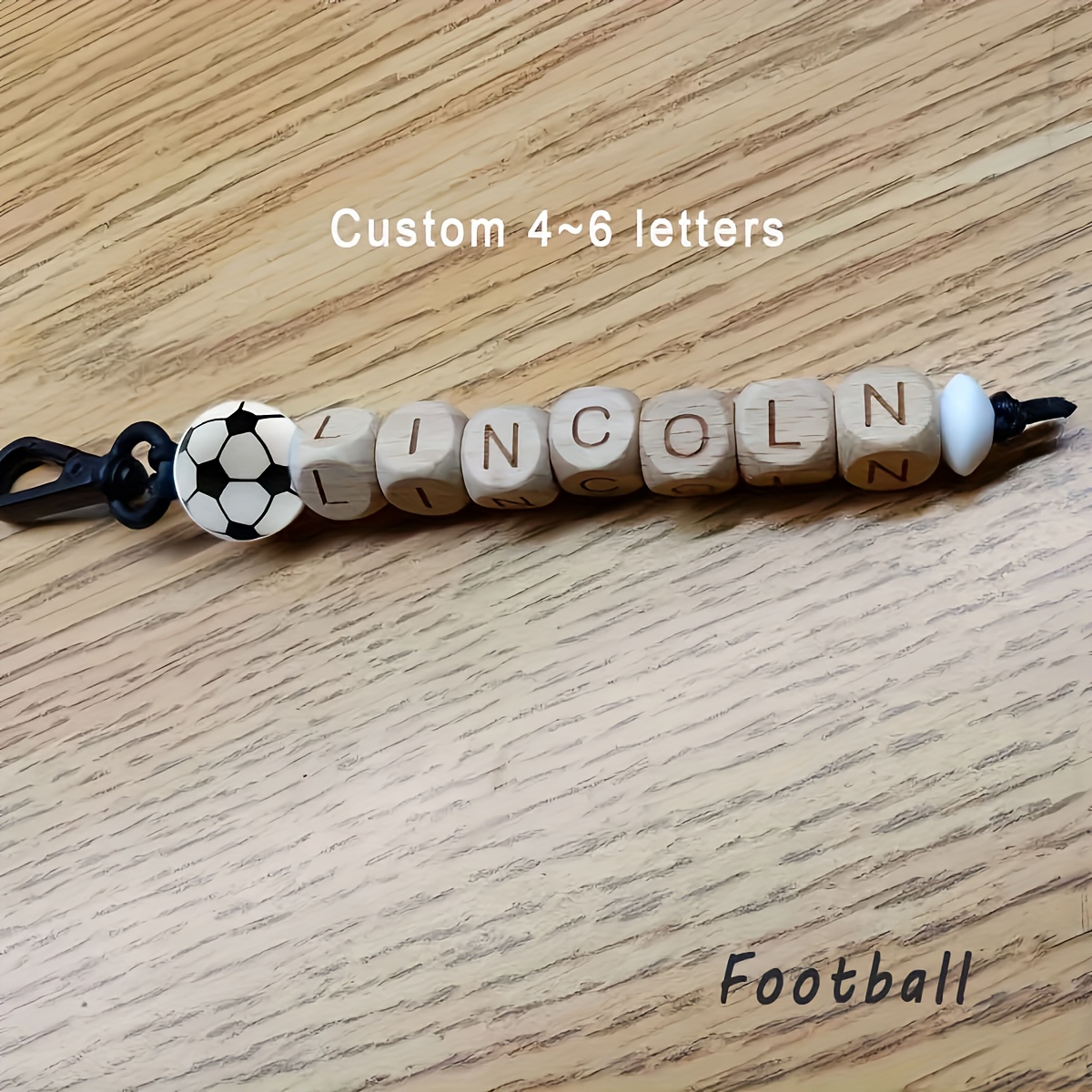 Image of Customized Wooden Letter Keychain For Necklace, Personalized Gift For Football/basketball/baseball/volleyball Lovers; Christmas And Halloween Gift; 1