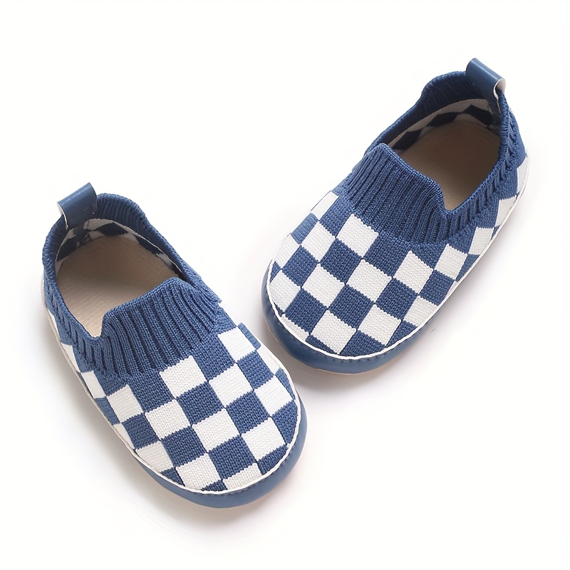 1 Pair Unisex Infant Casual Slip-On Shoes, Plaid & Solid Color, Comfortable Lightweight Non-Slip Walking Footwear for Indoor & Outdoor, Fabric Upper, Cloth Insole, Spring/Fall Collection