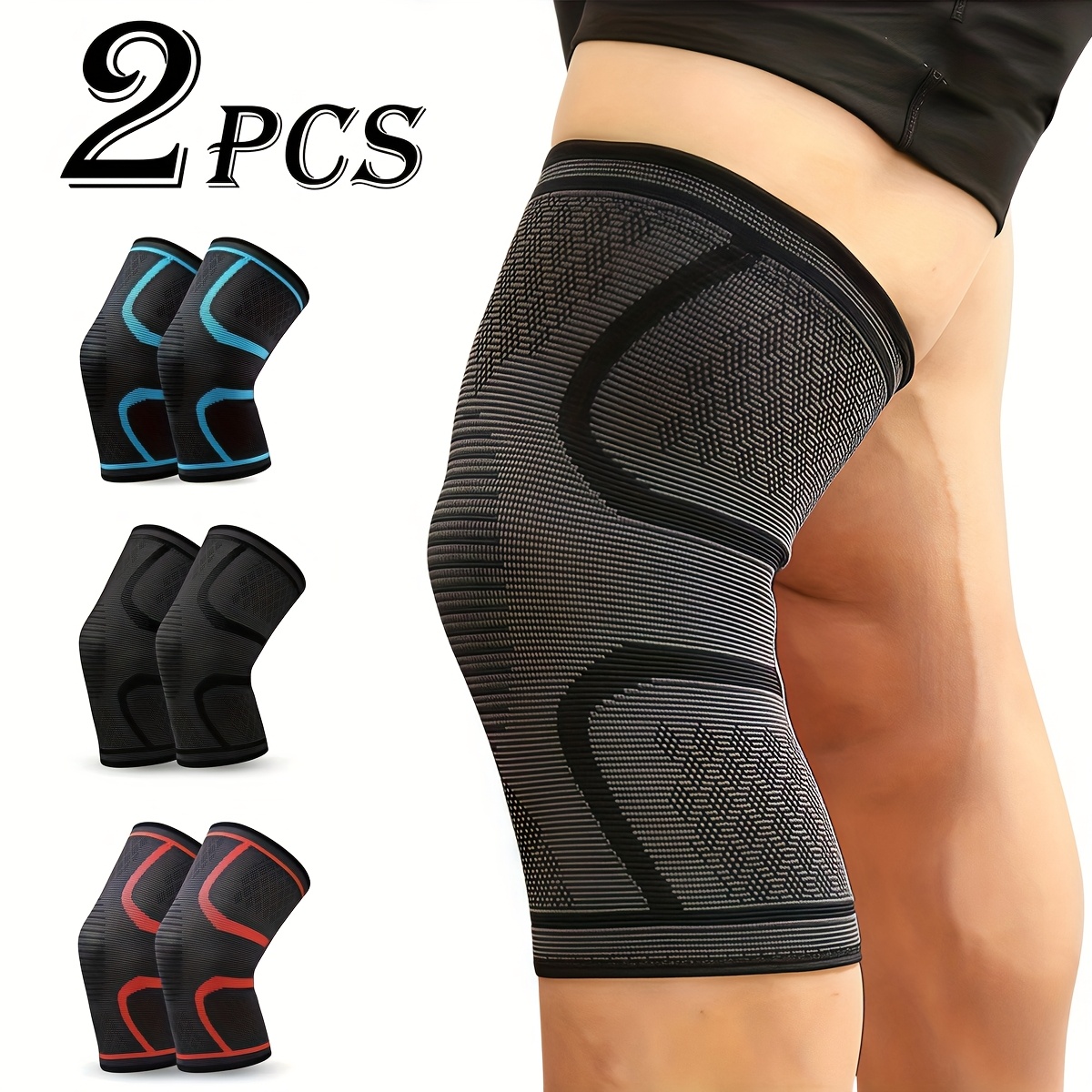 2pcs Genouillères de Compression RJF - Respirantes, Antidérapantes, Élastiques, pour le Sport, la Course, le Basketball, la Gym et l'Exercice - Conception Durable & Confortable pour le Maintien du Genou en Sport pour Hommes & Femmes