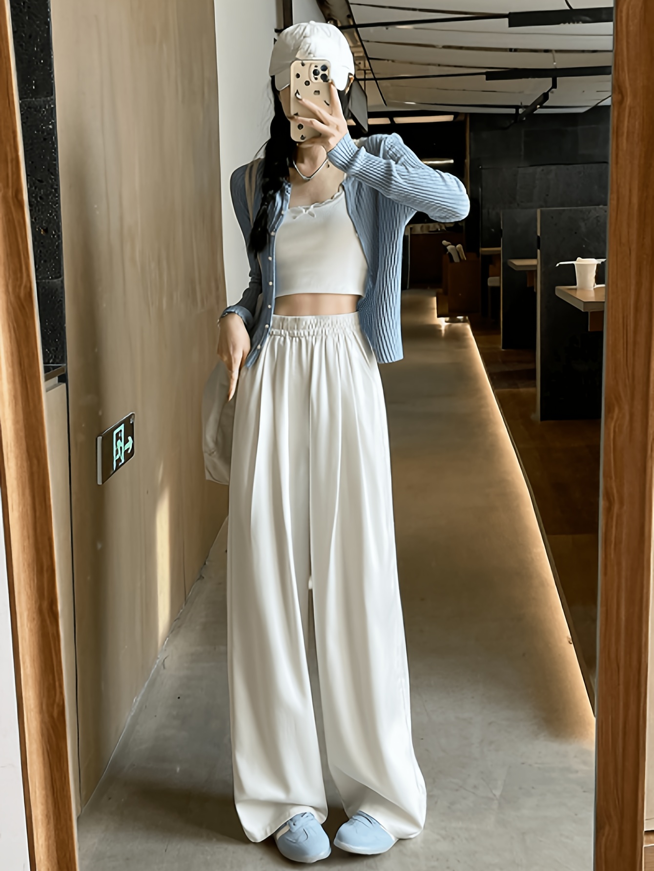 2026 spring and autumn new womens   denim high waisted loose fitting drape thin lazy style wide leg pants