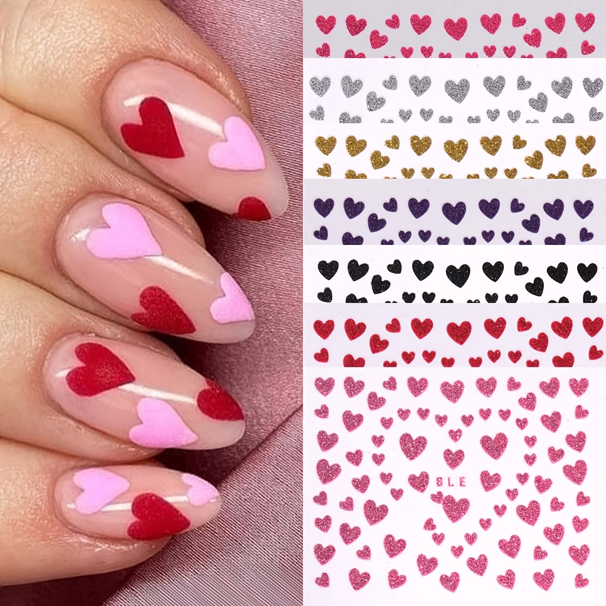 

7pcs d'autocollants à paillettes Ble-Heart