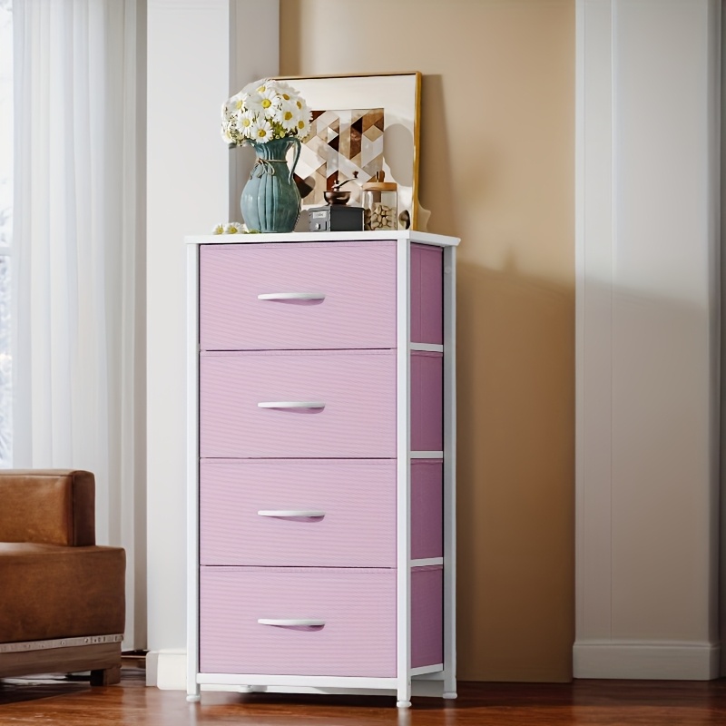 

Homiflex 4 Drawers Dresser - Storage Tower , Fabric Dresser For Bedroom, Living Room, Closets - Sturdy , Wooden Top & Fabric Bins, Pink