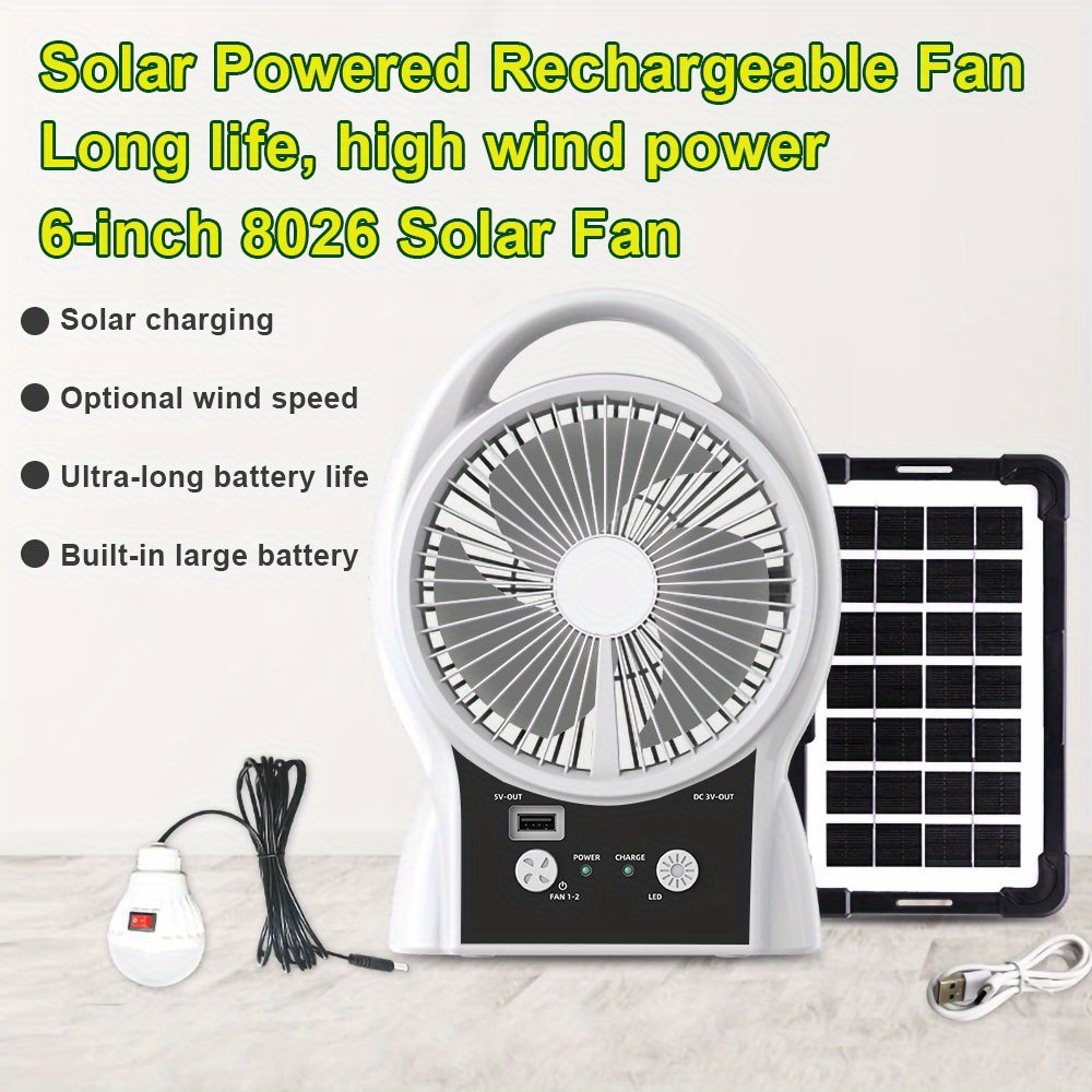 15 24cm solar fan with led light built in led bulb large wind quiet portable desktop fan for school 8026black 10