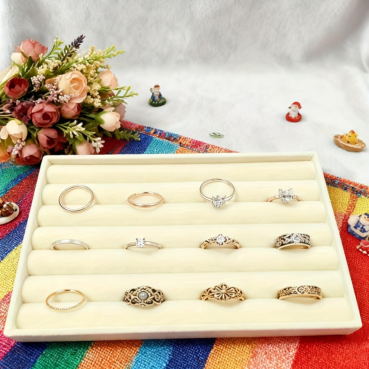 Velvet Half-Visible Jewelry Tray Set Includes Three Pieces
