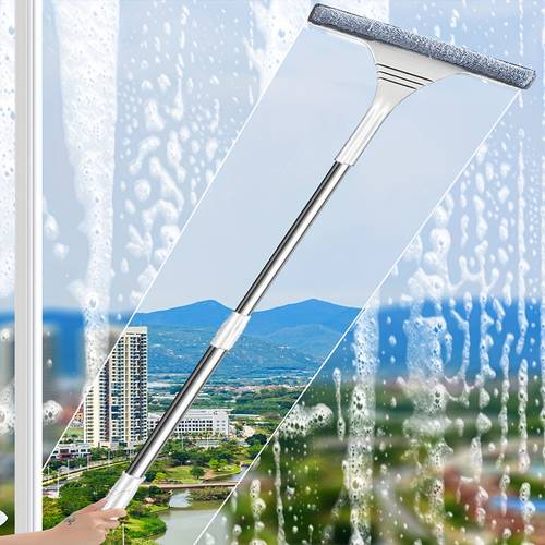 1pc, 2-in-1 Glass Wiper, Double-sided Glass Floor Wiper, Glass Wiper, Extension Bar Cleaning Mop, Car Windshield Wiper, Household Wiper, Dorm Room Cleaning Supplies, Mall Cleaning Tools