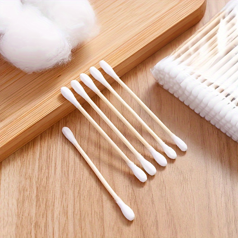 100/300/500/800pcs JIYAN Premium Dual-Tip Swabs - Hypoallergenic, Lint-Free & Alcohol-Free Reusable Ear Cleaning & Makeup Applicator Sticks with Individually Wrapped Hygienic Packaging for Sensitive Light Beige