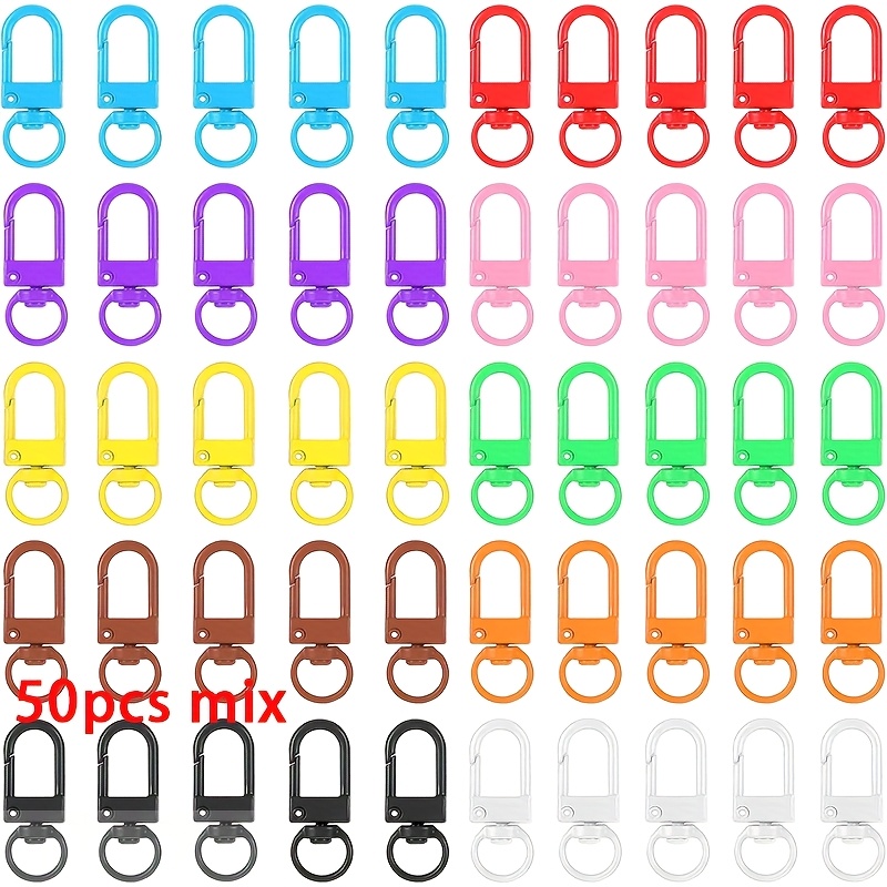 E-shop 50/100 Bunte Schlüsselanhänger, Karabinerhaken mit Drehgelenk, Kleine Schlüsselanhänger-Herstellung, DIY-Bastelset,