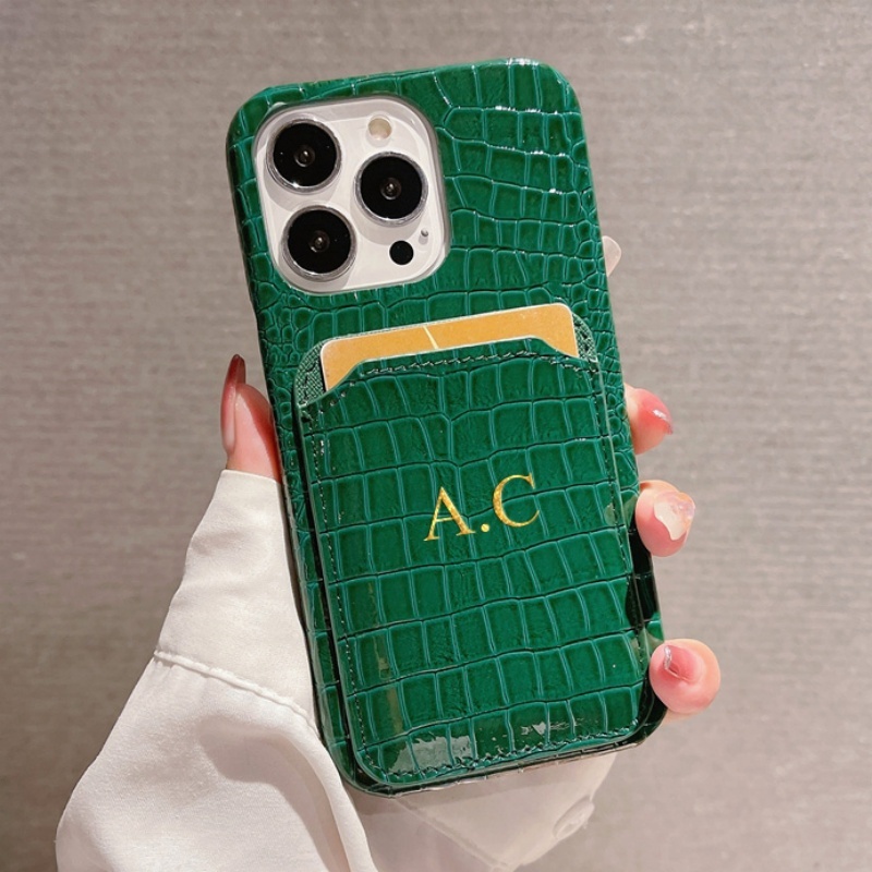 TEMU Personalized Letters Faux Leather Crocodile Pattern Card Bag Phone Case For Iphone 17 16 15 14 Plus 13 12 11 Pro Max 17 Pro Max Shockproof