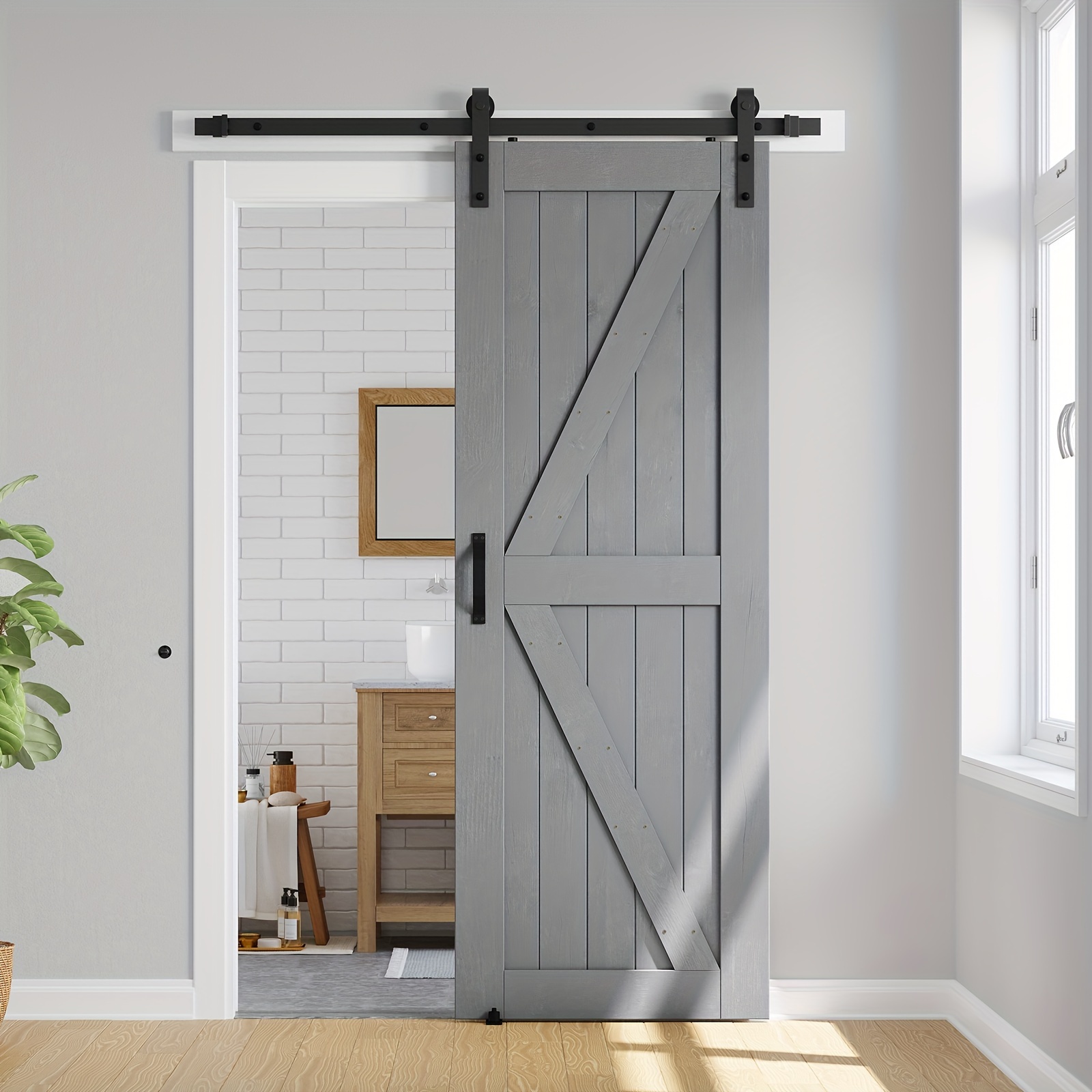 

30x84in Barn Door With Hardware Kit Included, Assembled Required, K Shape, Solid Spruce Wood