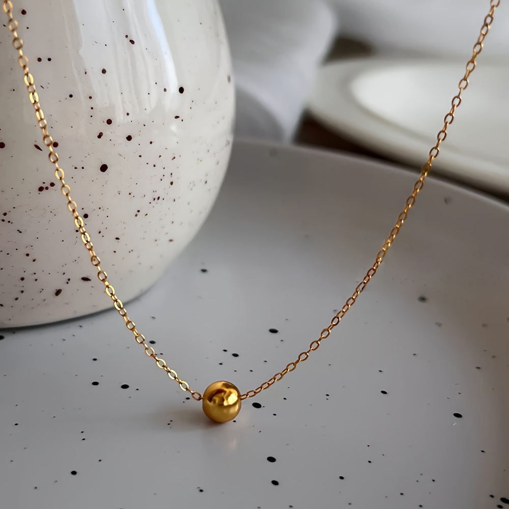 1 Simple Stainless Steel Ball Pendant Necklace, Women's Daily Layering Accessory Gift