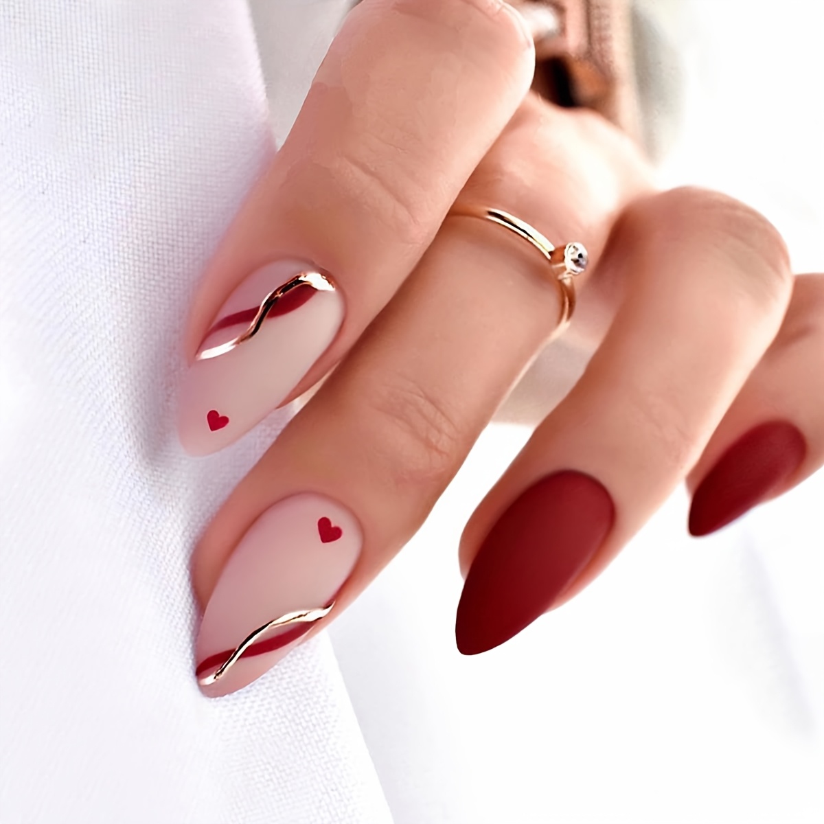 

[24pcs Press-on Nails] 24pcs Shaped Press-on Nails, Matte , With , Medium Length, Mixed , With Jelly Glue & Nail File For