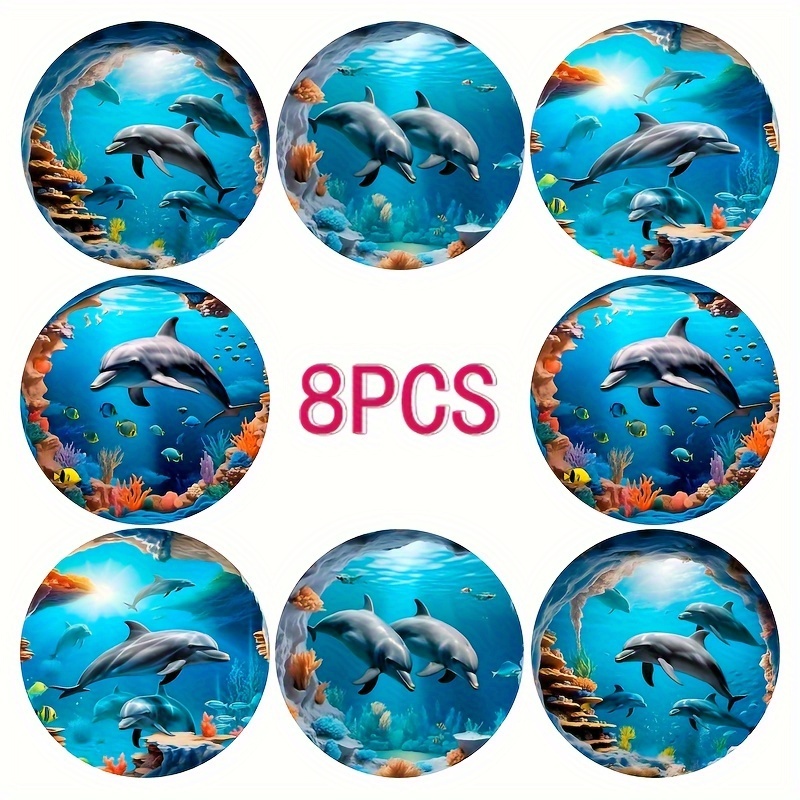 

8pcs Polyester Fabric Coasters Set, Non-slip Heat Resistant Dolphin Print Drink Mats For Tabletop Protection