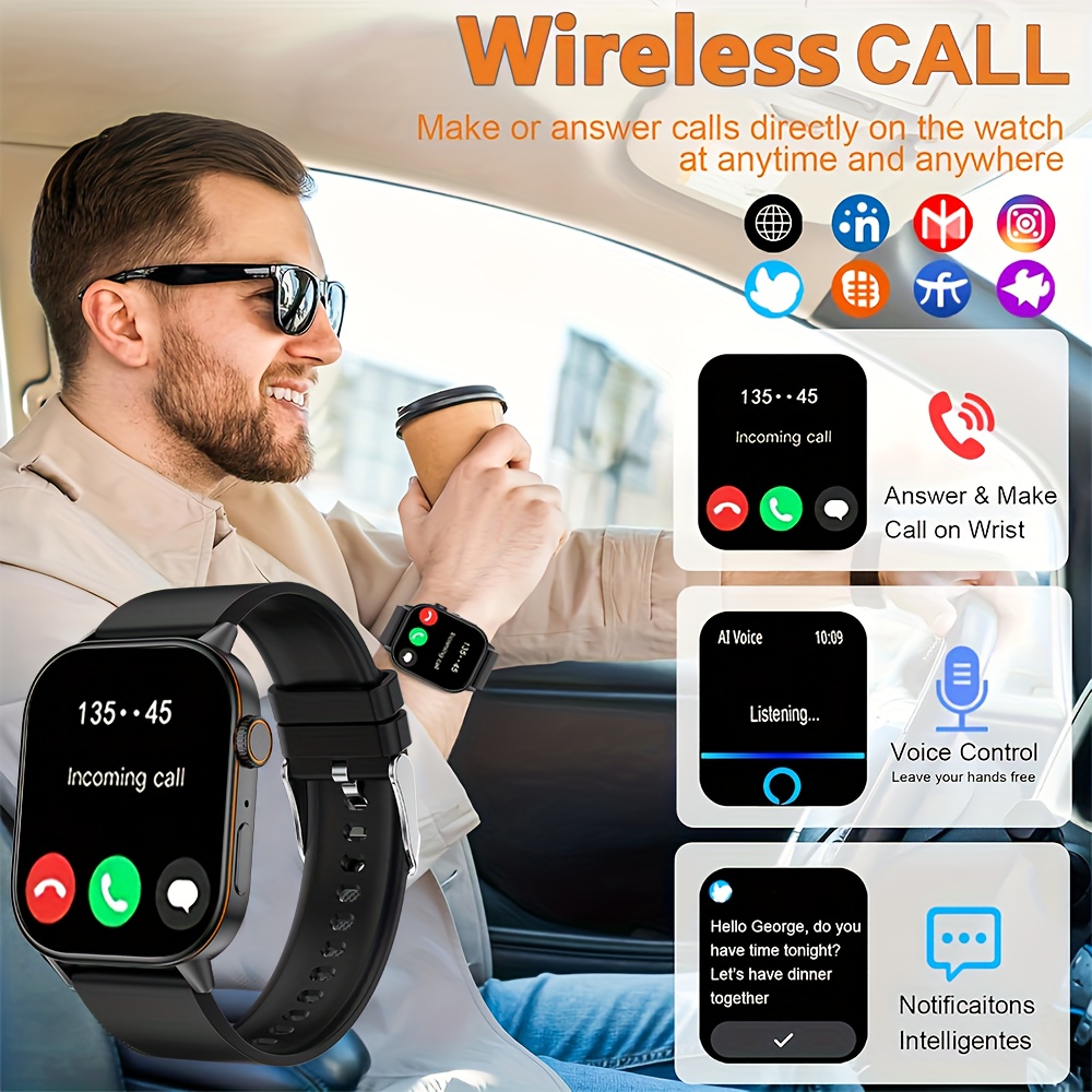 Montre connectée avec GPS et boussole, écran 2,01 pouces, batterie 420 mAh, 100 modes sportifs + rappels d'appels/messages, bracelet en silicone, compatible Android & iPhone - Cadeau idéal pour les amateurs de fitness