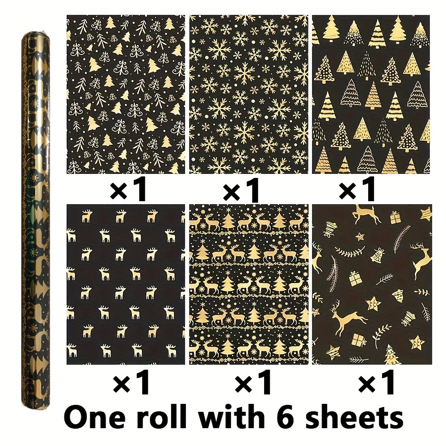 Image of 6pcs Christmas Gift Wrapping Paper - Aluminum Foil Design, For Holiday And Birthday Gifts, Reusable Roll