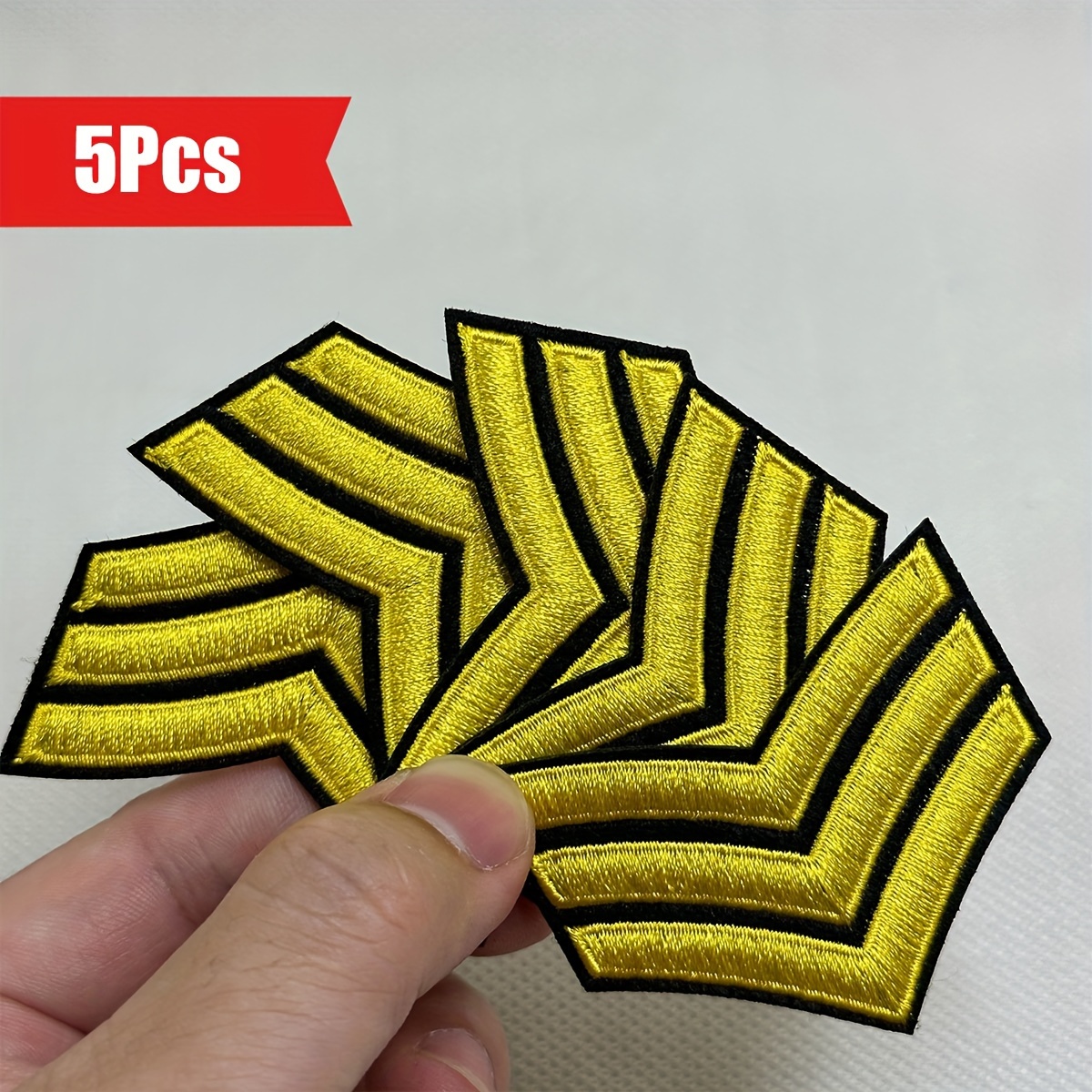 

5pcs Golden Stripes Military Embroidery Patches, Iron-on Army Appliques For Clothing, Biker Jacket Badges