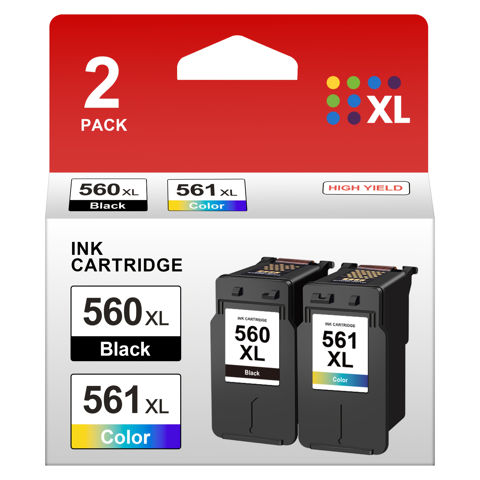Image of 2pcs Compatible For Pg-560xl Black & Cl-561xl Color Ink Cartridges Replacement Suitable For Ts5350/ts5351/ts5352 Printers, Xl Toner Refill For Ts5350a/ts5351a/ts5352a Multifunctional Copier Machines