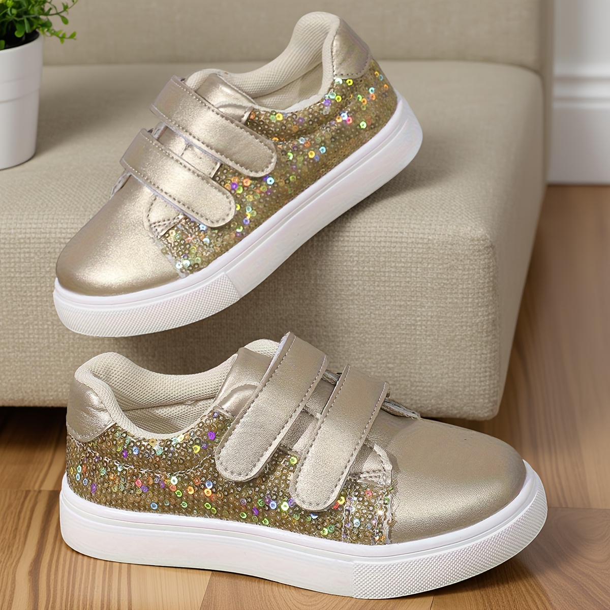 girls' glitter golden sneakers 12 years sparkling sequins Temu