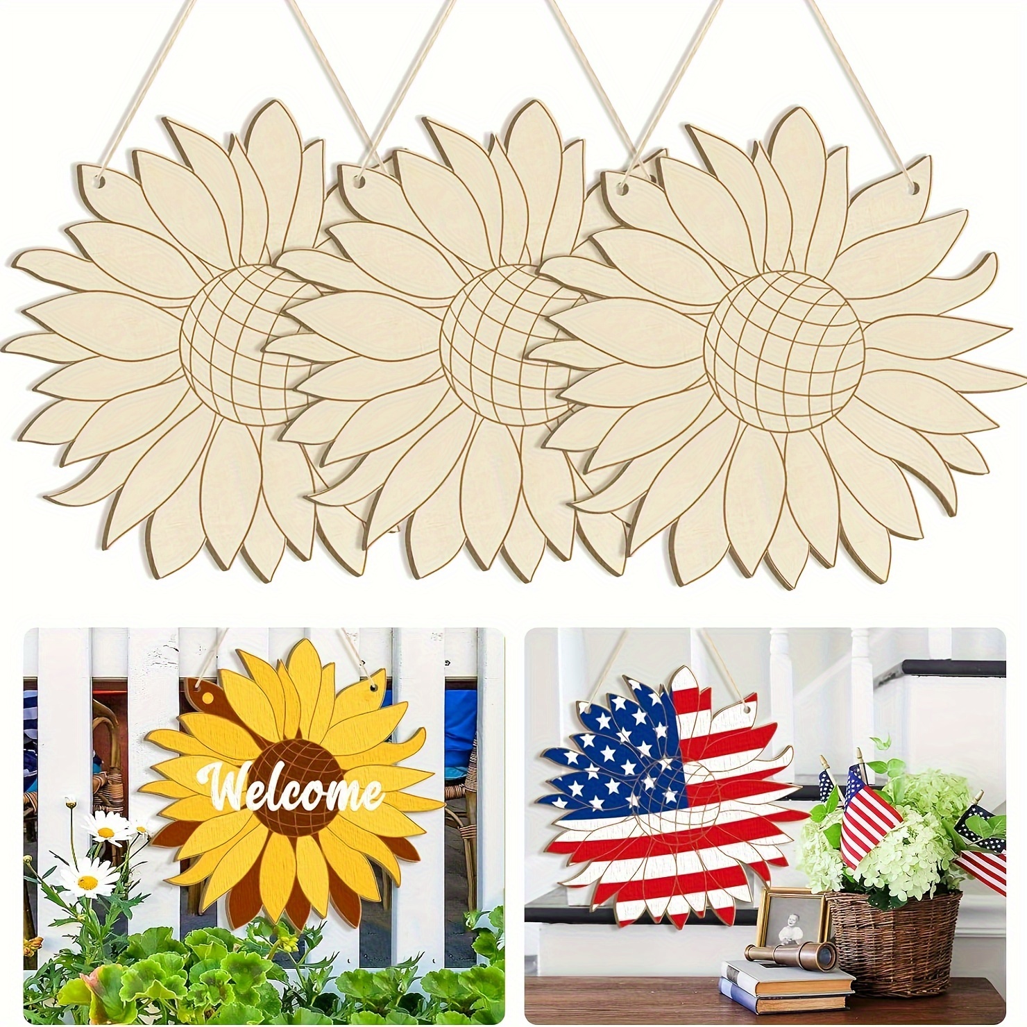 

Diy Unfinished Sunflower Wood Cutouts, 3-pack Large Wooden Paintable Flower Wreaths, Welcome Door Sign Craft Blanks For Mother's Day, Christmas, Halloween Decorations, Suitable For Ages 14+