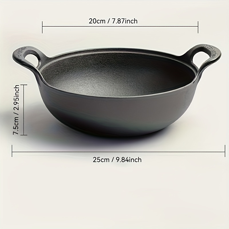 1pc cast iron wok with wooden lid non stick induction gas stovetop compatible ideal for cooking   boiling noodles food contact safe kitchen cookware 2