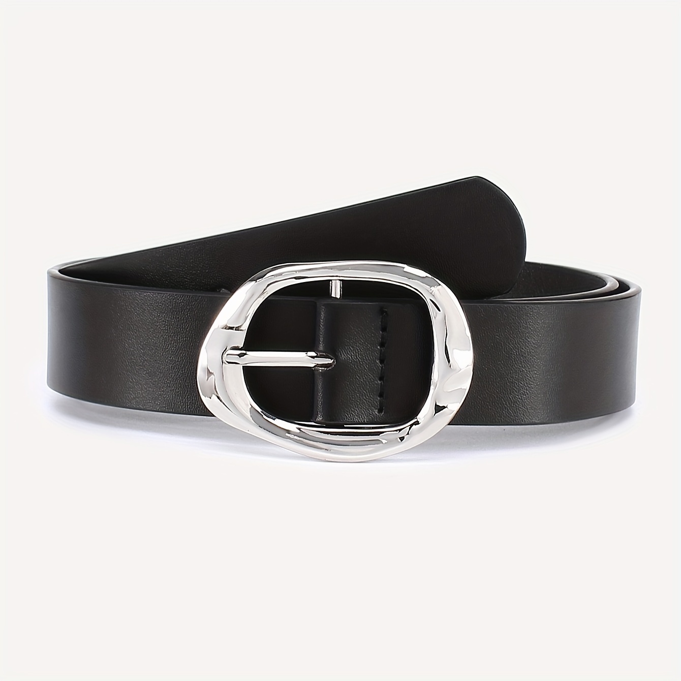 E-shop 1 Stück Damen Gold/Silber unregelmäßige Schnalle klassischer einfarbiger einfacher lässiger Jeansgürtel