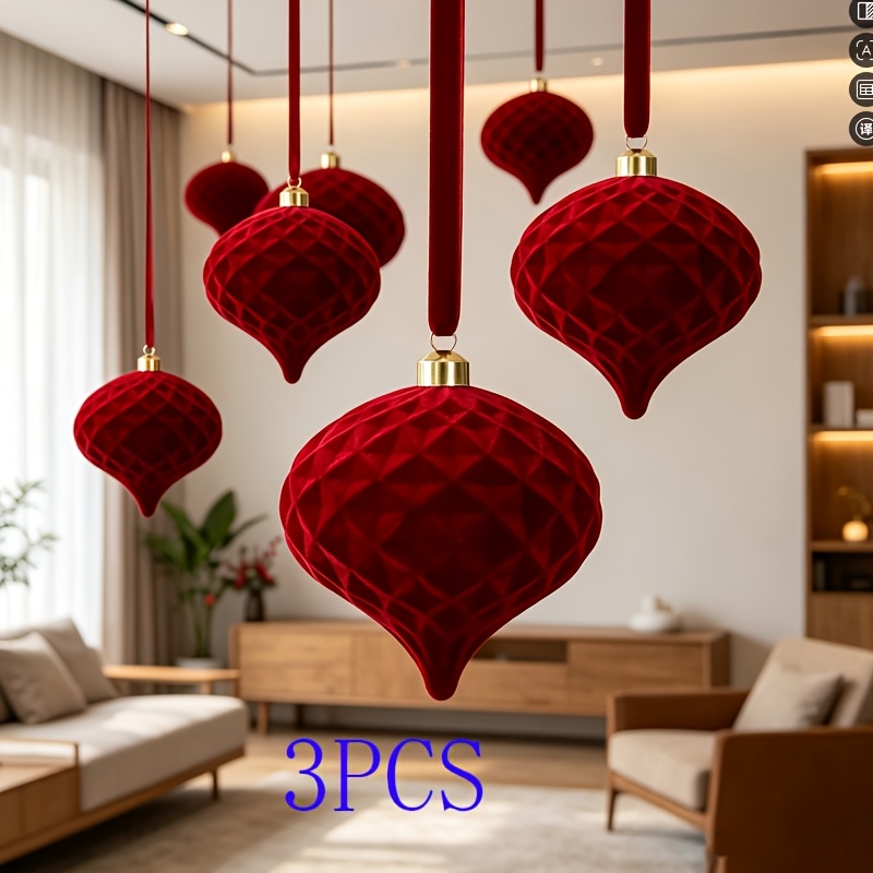 TEMU Flocked Christmas Ball Set Irregular Ornaments Christmas Tree Decorations Hanging Balls Holiday Balls Window