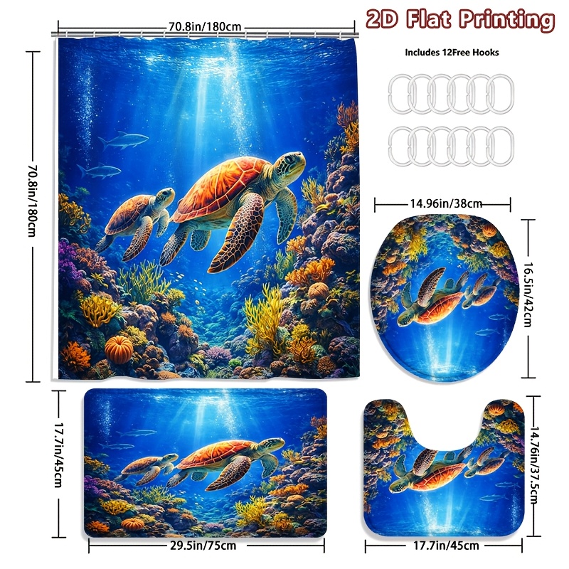 4pcs Hummingbird Love Shower Curtain Set with Bath Mat