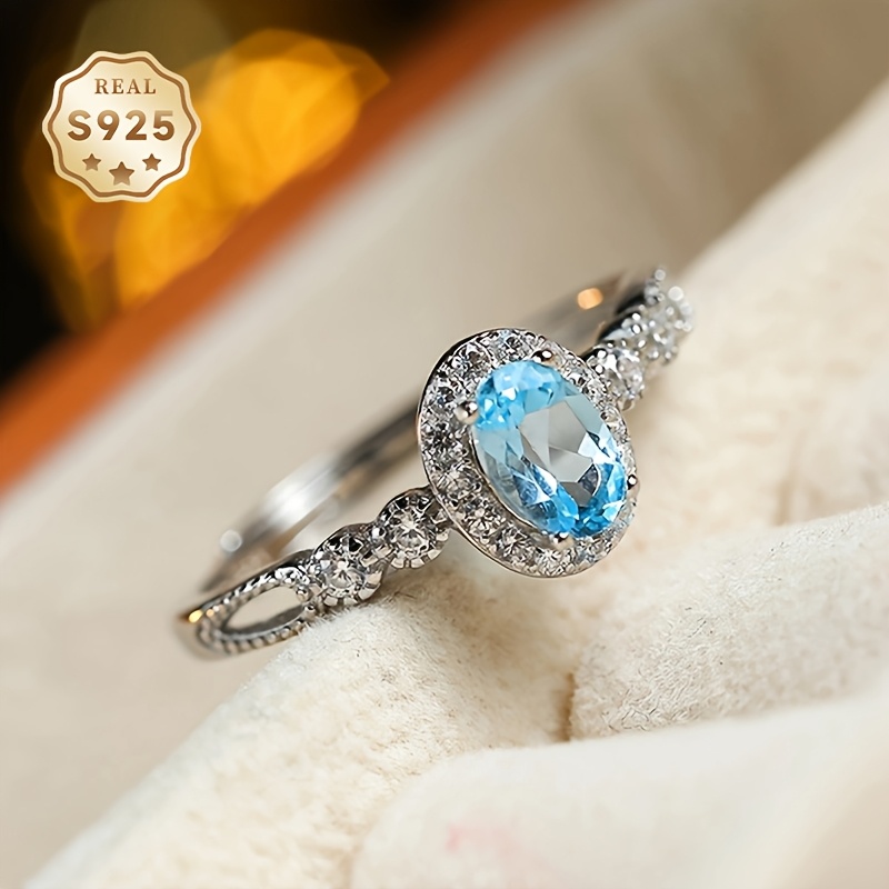 S925 Topaz Open Ring, Adjustable Women's Ring