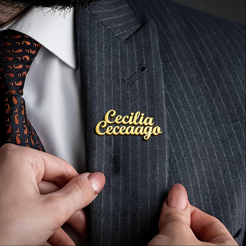 TEMU [customized] Personalized Custom Name Brooch, Pendant Name, Custom 304 Stainless Steel Upper And Lower Layer Name Brooch, Men's High-end