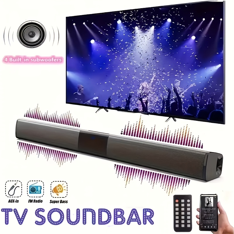 TEMU [surround Soundbar] 1pc .1 Surround Sound Bar For Smart Tv, High Power 16w 4 Speaker System Bathroom Radio - Wireless Home Theater System With